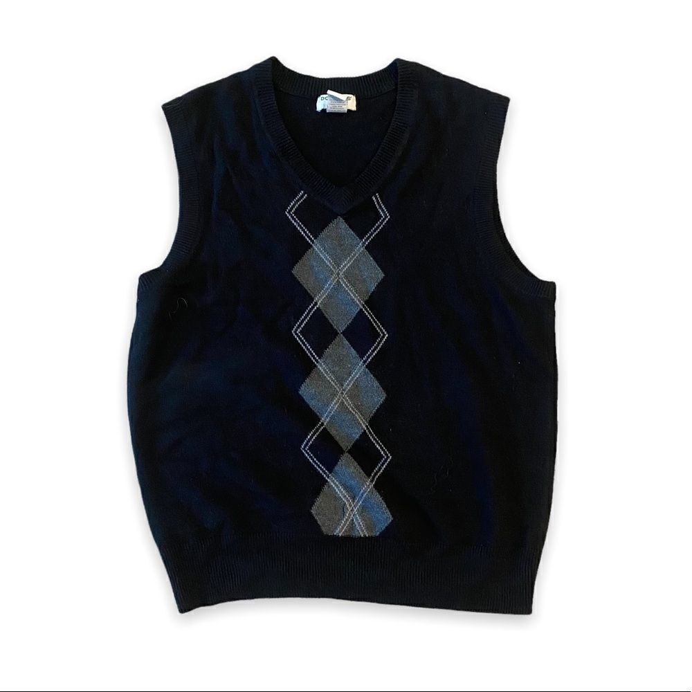 Dockers Vintage Argyle Academia Retro Grandpa Style Black Sweater Vest Top